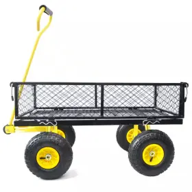 Boosicavelly 726084074231 4.86 Cu. Ft. Yellow Black Metal Wagon Cart Garden Trucks Make It Easier To