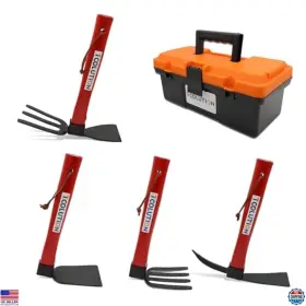 Tl031-one Brand Toolution 4-piece Heavy Duty Garden Tool Set With Toolbox Hoe Rake Shovel Fork