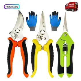 Branded 726084766105 Pruning Shears 4 Pack Garden With Gardening Gloves Clippers Handheld S