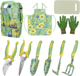 Branded01 445008152147 10 Piece Floral Garden Tool Set With Non Slip Handles And Organizer Tote Bag New