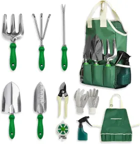 Hg2111 Branded01 11-piece Gardening Tool Set Garden Kit With Tote Bag Apron And Accessories Per