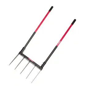 Bully Tools 313024091092 Broadfork Cultivating Tool Heavy Duty Fiberglass Handle Steel Tine 54.5 Inch