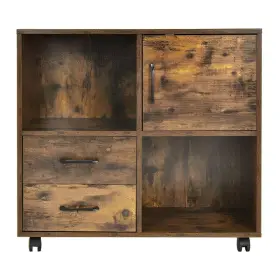 Zy1k0233 Bunpeony Brown Wooden Rolling Kitchen Cart With Storage Shelves