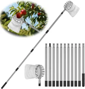 Burmong 744759490841 13.8 Ft Fruit Picker Tool With Stainless Steel Pole And Soft Basket Adju
