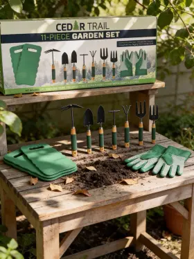 Cedar Trail Ct-11grdn-gl-ao 11 Piece Garden Tool Set W Gloves Kneeling Pads Steel Tools New