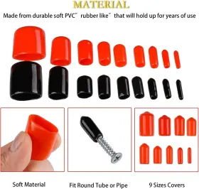 Cestame 780626418754 300 Pieces Rubber End Caps Vinyl Black And Red Screw #3