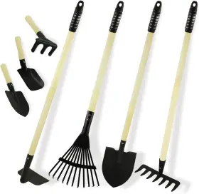 Cheerbank 313111982982 7pcs Kids Gardening Tools Long Shovel Rake For Leaves Spade Hoe Black