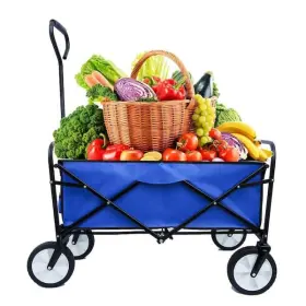 Cisvio 941870707870 3.63 Cu. Ft. Outdoor Folding Steel Garden Cart Large Capacity Wagon Blue