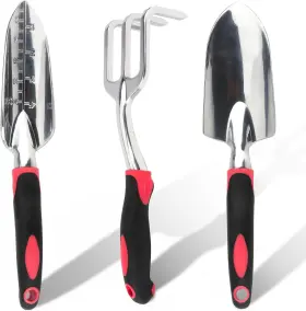 Clatoon 618087178491 Garden Tool Set 3pcs Heavy Duty Aluminum Gardening Tools 3pcs-black With Red