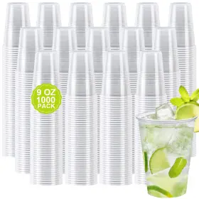B0dwsg6pmt Clawsoff 1000pk 9oz Clear Plastic Cups Disposable Bulk Small Cold/hot Drinks