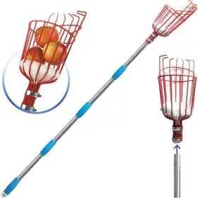 Coconut 649670945763 Fruit Picker Pole With Basket Extendable Long Handle Easy To A