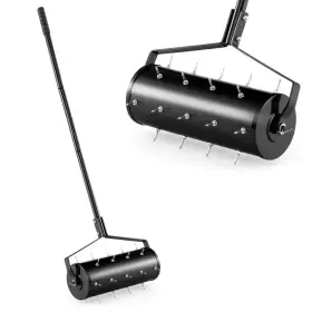 30-tine Costway 445016244285 18 Inch Manual Lawn Spike Aerator Rolling Push Grass Filled With Sand Or