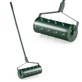 30-tine Costway 978670322960 18 Inch Manual Spike Aerator Rolling Push Grass Filled With Sand Green