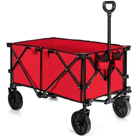 Us-2tl35442re Costway Collapsible Folding Wagon Utility Cart With Wheels And Adjustable Handle Red