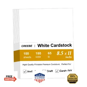 B0f2jcscy1 Creebe 100 Sheets White Cardstock 8.5 X 11 65lb For Printer Invitations And Crafts