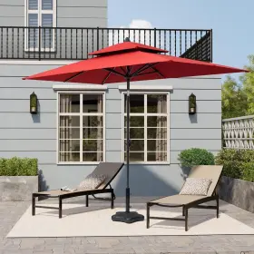 Cl-pu013red Crestlive Products 20% Off Free Shipping 9 Ft. X 5 Aluminum Double Top Market Tilt Patio Umbre