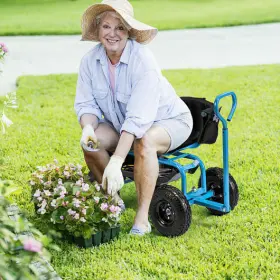 Cushioned Rolling Garden Cart Scooter Storage Basket Tool Pouch 197867891473 With And Pouch-blue #2