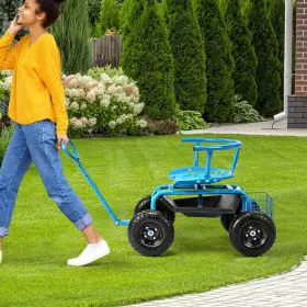 Cushioned Rolling Garden Cart Scooter Storage Basket Tool Pouch 197867891473 With And Pouch-blue #3