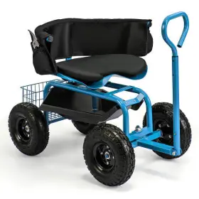 Cushioned Rolling Garden Cart Scooter Storage Basket Tool Pouch 197867891473 With And Pouch-blue