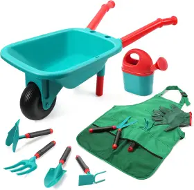 Cute Stone 313051085057 Kids Gardening Tool Set - Wheelbarrow Gloves Tools And Apron For Outdoor Fun