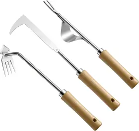 Ccgj-03-02 Czzxi 3pc Hand Weeder Tool Set - L-shaped Crack V-shaped Gardenia Log Color