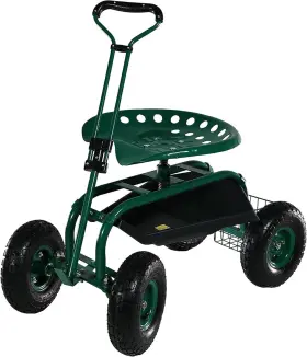 Qh-esrc991-gn Decor Garden Cart Rolling Scooter With Extendable Steering Handle - Swivel Seat And Ut