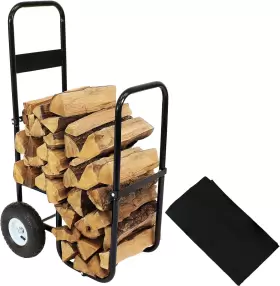 Vd-2889gt Decor Outdoor Firewood Log Cart With Pneumatic Tires And Heavy-duty Polyester/pvc Cove