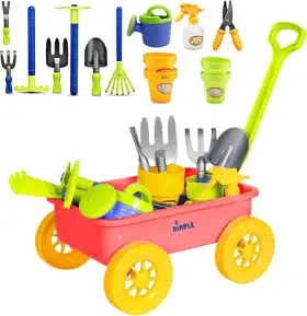 Dc12752r Dimple Garden Wagon And 15-pc Kids Gardening Tools Set - Durable Playtime Fun Su