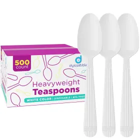 B083fkw6yf Diplastible 500 Count Heavyweight Disposable White Plastic Tea Spoons Dessert Pla
