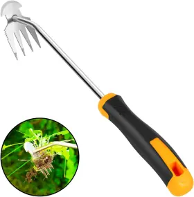 Hwts1 Direct Uprooting Weeding Tool - Hand Held Weeder Puller Rubber Handle 4 Teeth We