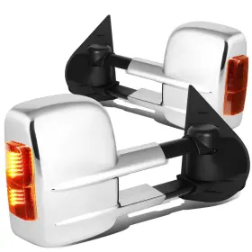 Dna Motoring Twm-003-t666-ch-am Chrome Manual Towing Mirrors Led Amber Turn S