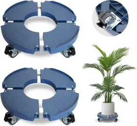 L-hpj-20221214-blue Dofimate 2 Pack Rolling Plant Stand With Wheels 15-21 Adjustable Heavy Duty Blue