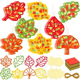 B0f842cqys Doublefill 48 Pcs Thanksgiving Fall Maple Leaves Suncatchers Craft Kit Diy