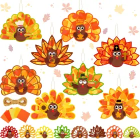 B0fdwnp7k6 Doublefill 48 Pcs Thanksgiving Turkey Suncatchers Craft Kit Diy Paper Tissue