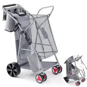 Mee-doublefill-1429 Doublefill Beach Cart With Big For Sand Foldable Buggy Wide Wheel Storage