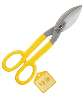 041110 Dowell 12 Inch Tin Snips Metal Cutters With Flat Blade Comfortable Yellow
