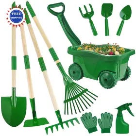 B0fcrwktcb Duckura Kids Gardening Tools Set 10pcs Wheelbarrow Shovel Rake Leaf Outdoor Toys