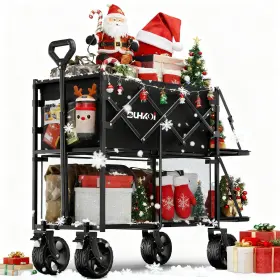 Ddw-320l-bl Duhkoi Double Decker Wagon 320l Large Capacity 400lbs Collapsible Sports Util