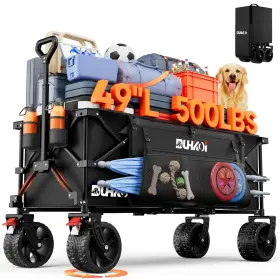 Hq-5004-bl Duhkoi 49in Collapsible Extended Garden Wagon Cart 500lbs 300l Allterrain Allterrian