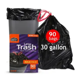 27941 Durra Best Heavy-duty Trash Bags 30 Gallon 90 - Black Ultra Thick Drawstring