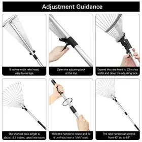 B20m6001bk Dynas Adjustable Garden Leaf Rake - 24 To 63 Inch Telescopic Metal Black #2