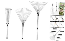 B20m6001bk Dynas Adjustable Garden Leaf Rake - 24 To 63 Inch Telescopic Metal Black