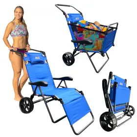 Easygo Products 796520525337 Blue 2-in-1 Beach Cart Chair Transforms Large Wheels High Capacity Easy Use