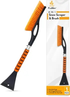 Econour 313035359334 27 Inch Aluminum Snow Brush With Ice Scrapers For Car Windshield And Window