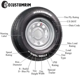 570-8 Ecustomrim 191215005901 Trailer Tire On Rim 5.70-8 5.70 X 8 Inch Lrb 4 Lug Hole Bolt Wheel White #3