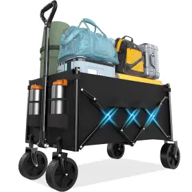 Ema52tc004hs100 Emslx Lightweight Folding Wagon Large Capacity Collapsible Grocery Cart On Big Whe