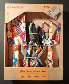 Essentials 820909988588 4 Piece Aluminum White Floral Garden Tool Set Bonus Gloves Gift