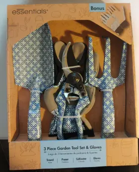 Essentials 820909988595 3-piece Garden Tools Set Bonus Gloves Trowel Pruner Cultivator New