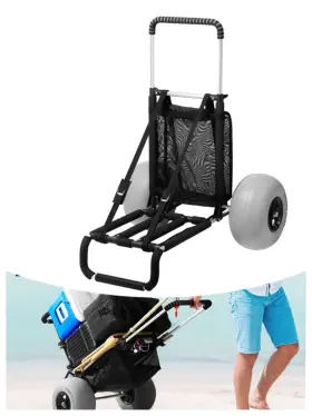Etsg 699963524328 Foldable Beach Cart 12-inch Balloon Wheels 165lbs Capacity Sand Dolly
