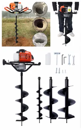 Etsg 699995637621 63cc Gas Powered Auger Post Hole Digger 4 Inch 8 10 12 Earth Drill Bits